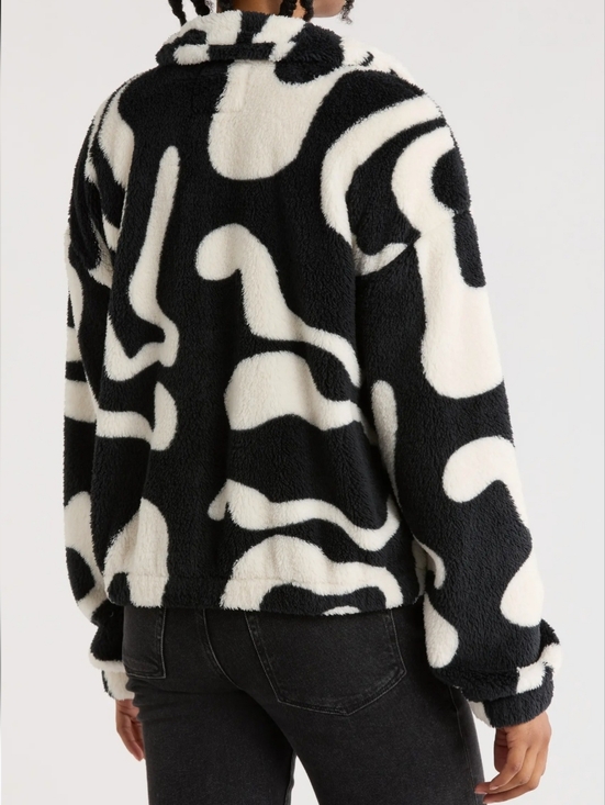 Thread & Supply Black & White Abstract Faux Shearling Jacket Size L - Picture 2 of 7